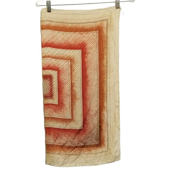 COPY - Echo Vintage Silk Square Scarf Geometric Square Red Orange Stripes - Picture 4 of 8